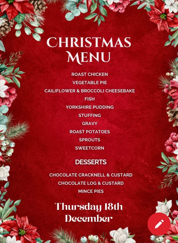 Christmas Menu Thursday 18th December